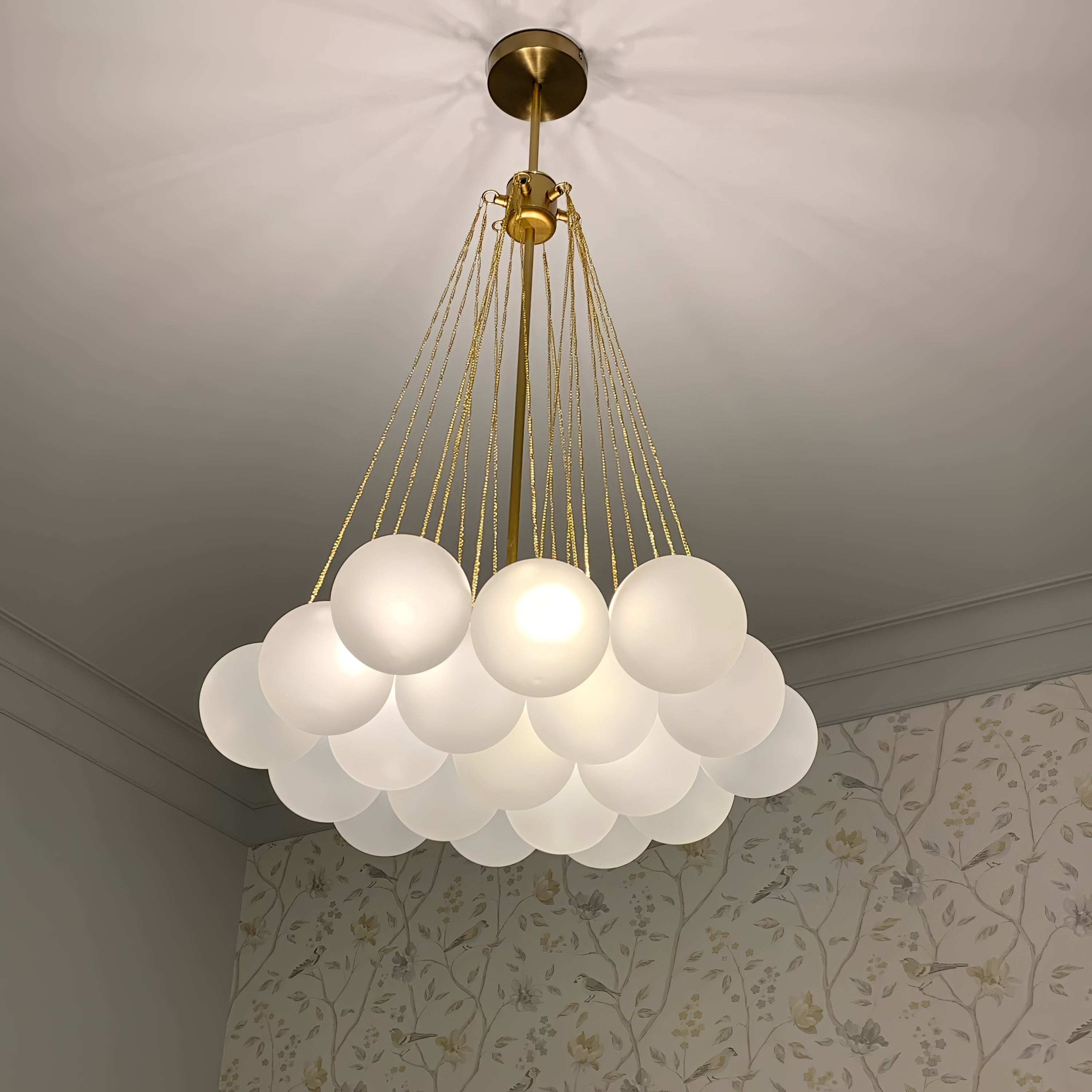 Frosted Glass Globe Bubble Chandelier, Gold, Black or Chrome, 19 to 73 Heads