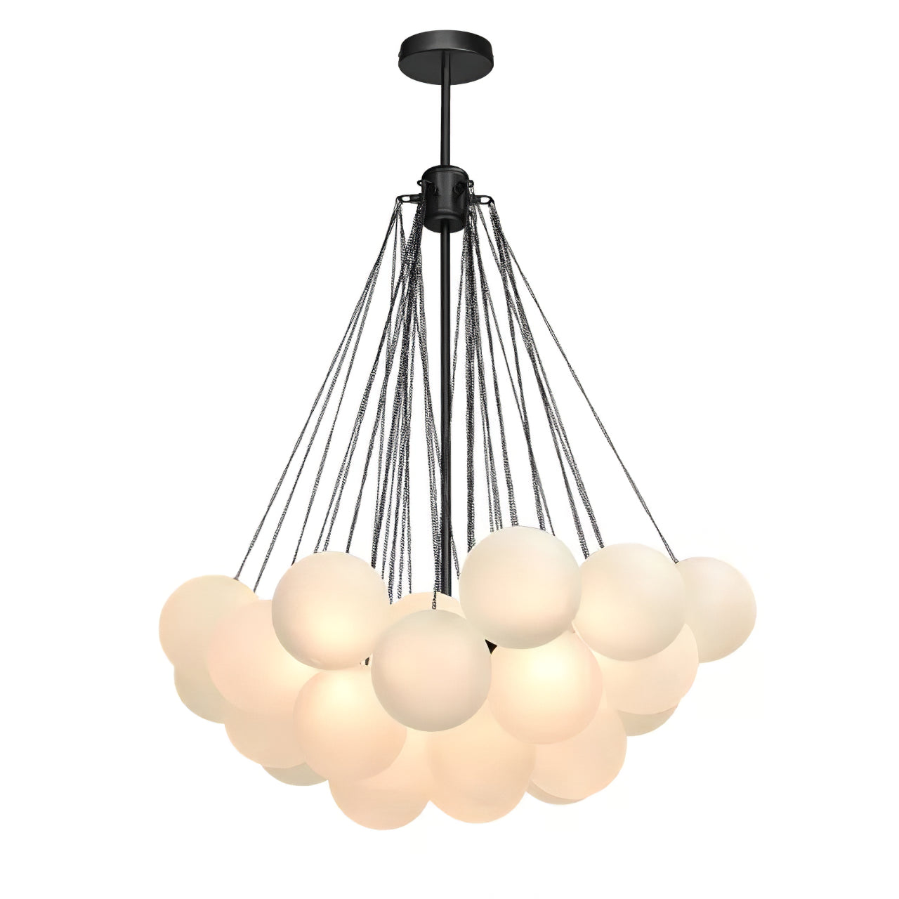 Frosted Glass Globe Bubble Chandelier, Gold, Black or Chrome, 19 to 73 Heads
