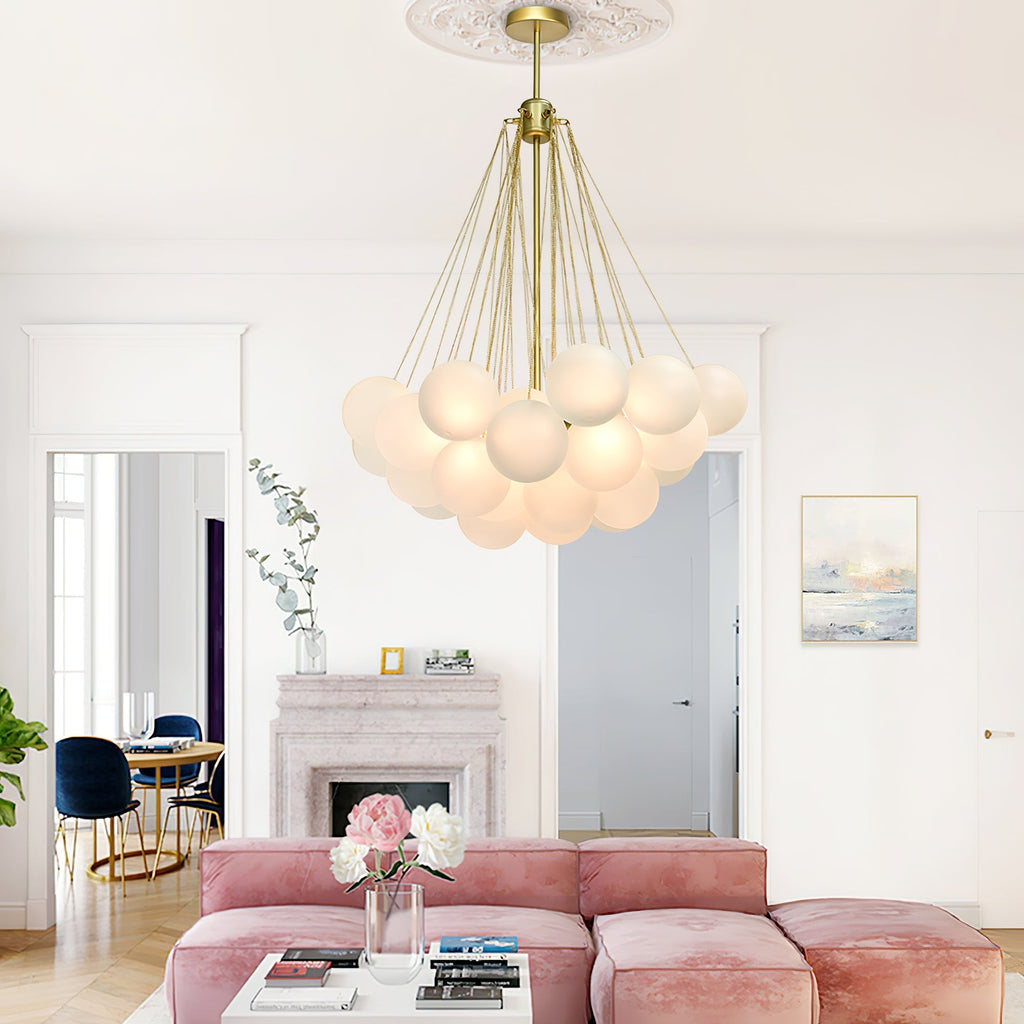 Frosted Glass Globe Bubble Chandelier, Gold, Black or Chrome, 19 to 73 Heads