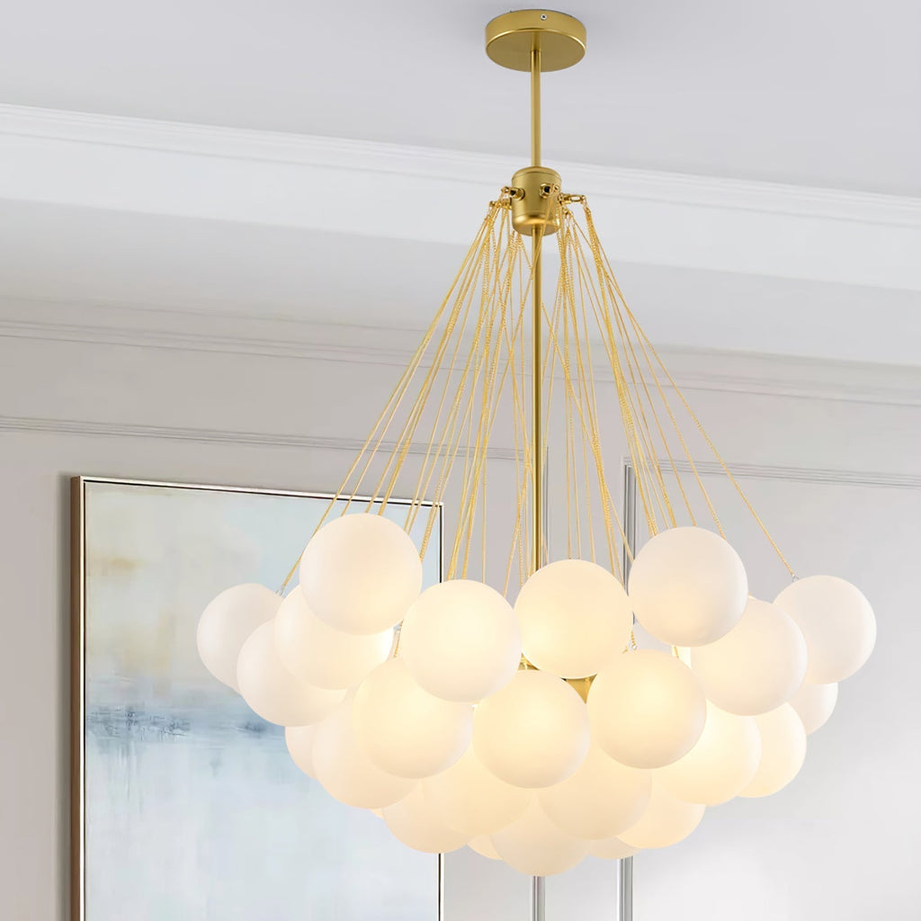 Frosted Glass Globe Bubble Chandelier, Gold, Black or Chrome, 19 to 73 Heads