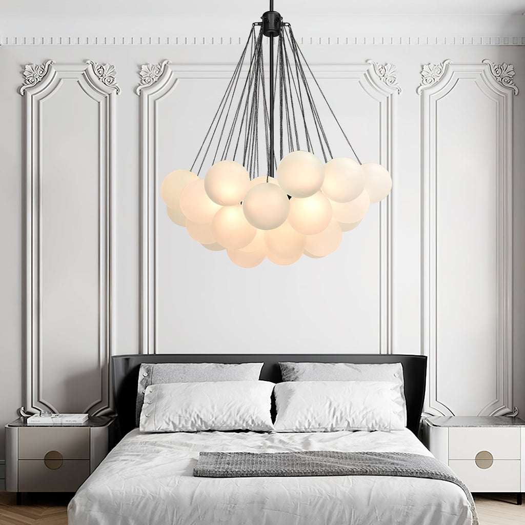 Frosted Glass Globe Bubble Chandelier, Gold, Black or Chrome, 19 to 73 Heads