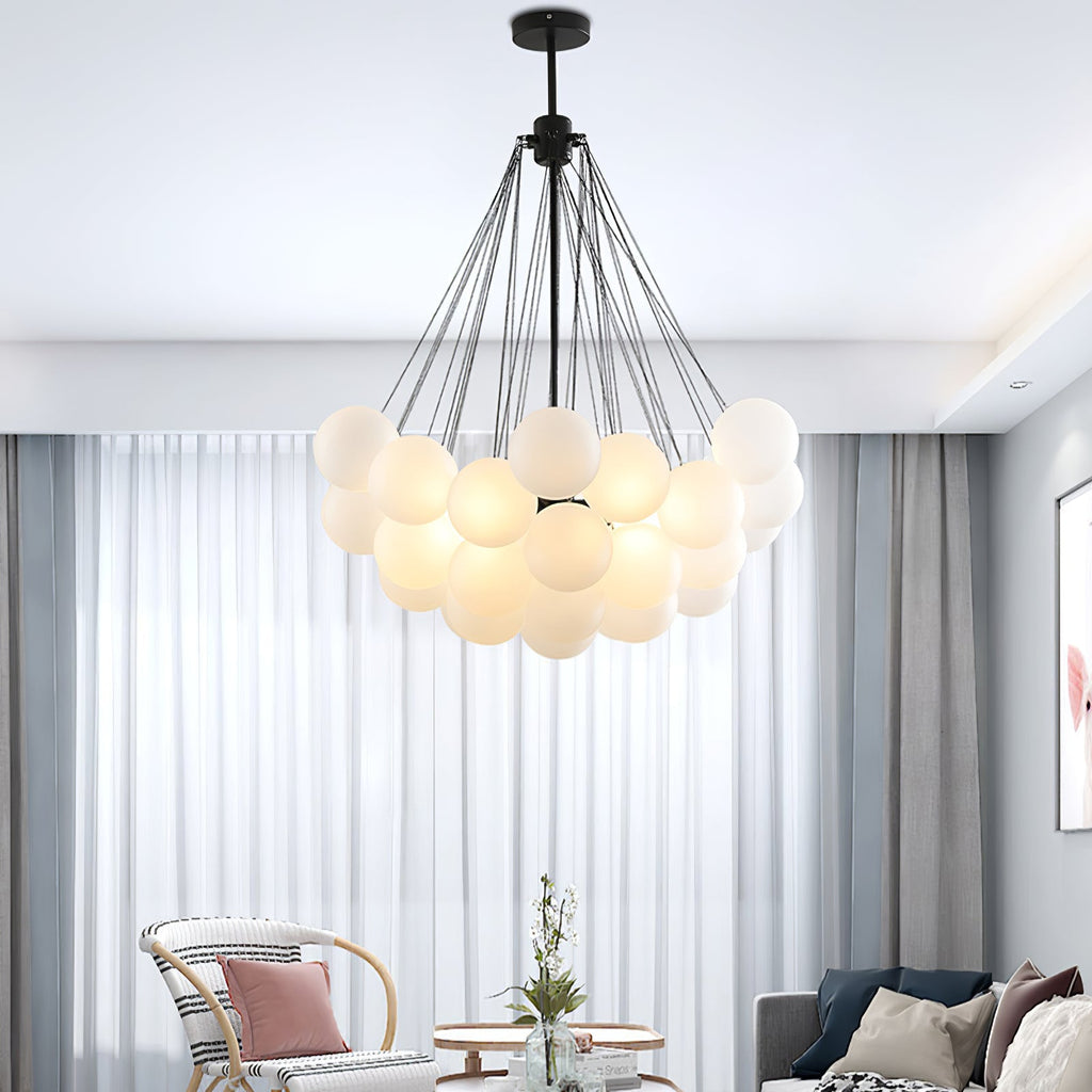 Frosted Glass Globe Bubble Chandelier, Gold, Black or Chrome, 19 to 73 Heads