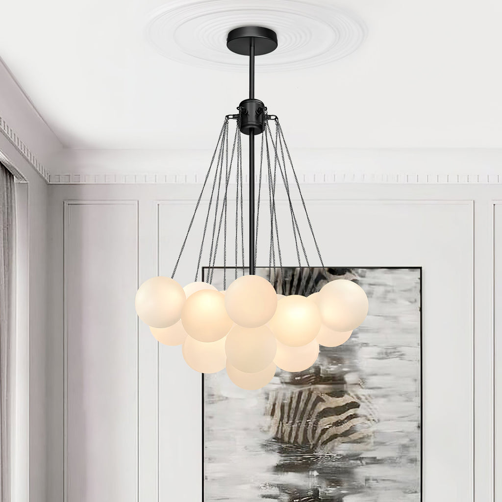 Frosted Glass Globe Bubble Chandelier, Gold, Black or Chrome, 19 to 73 Heads