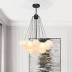 Frosted Glass Globe Bubble Chandelier, Gold, Black or Chrome, 19 to 73 Heads