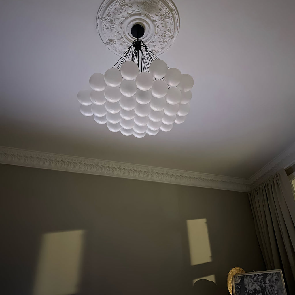Frosted Glass Globe Bubble Chandelier, Gold, Black or Chrome, 19 to 73 Heads
