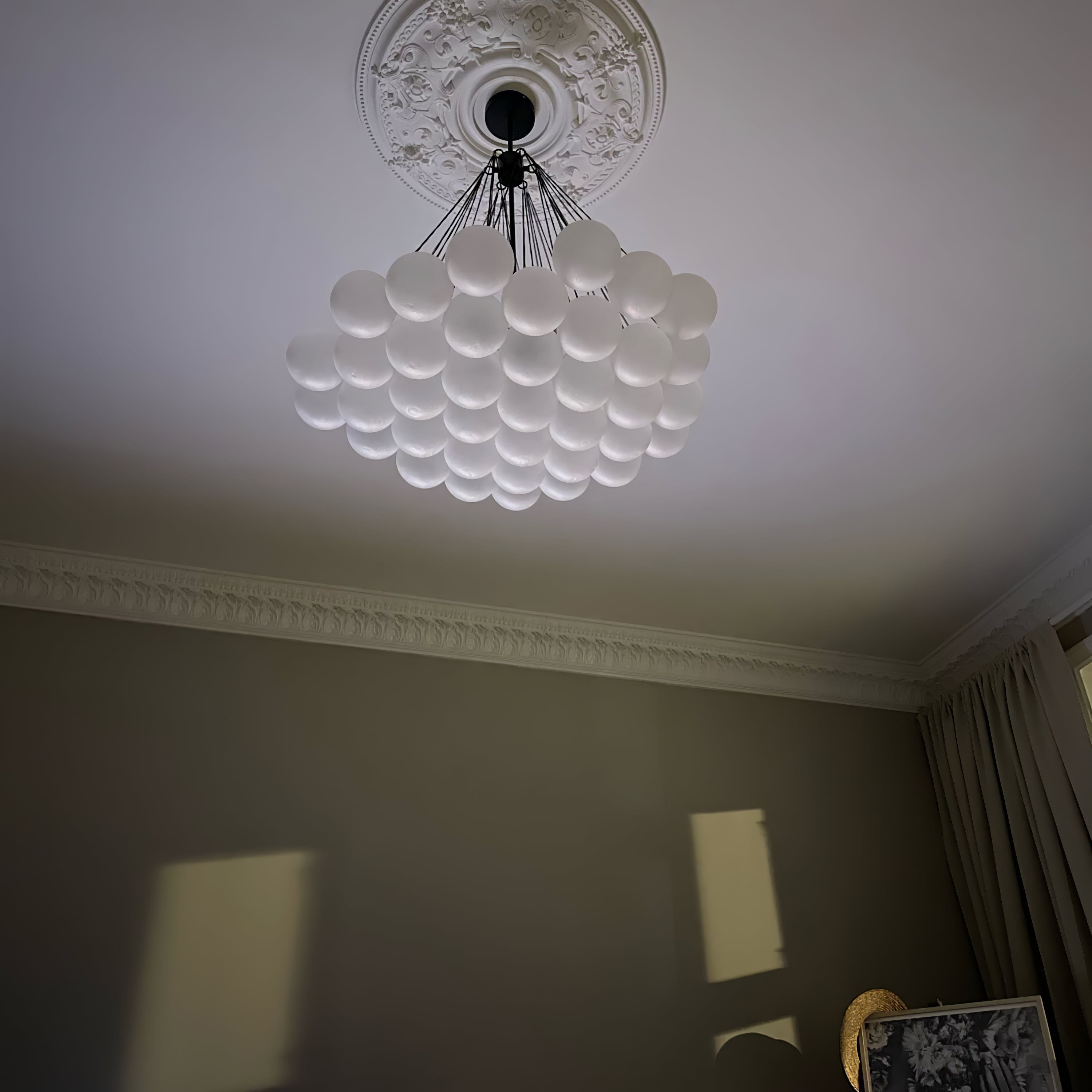 Frosted Glass Globe Bubble Chandelier, Gold, Black or Chrome, 19 to 73 Heads
