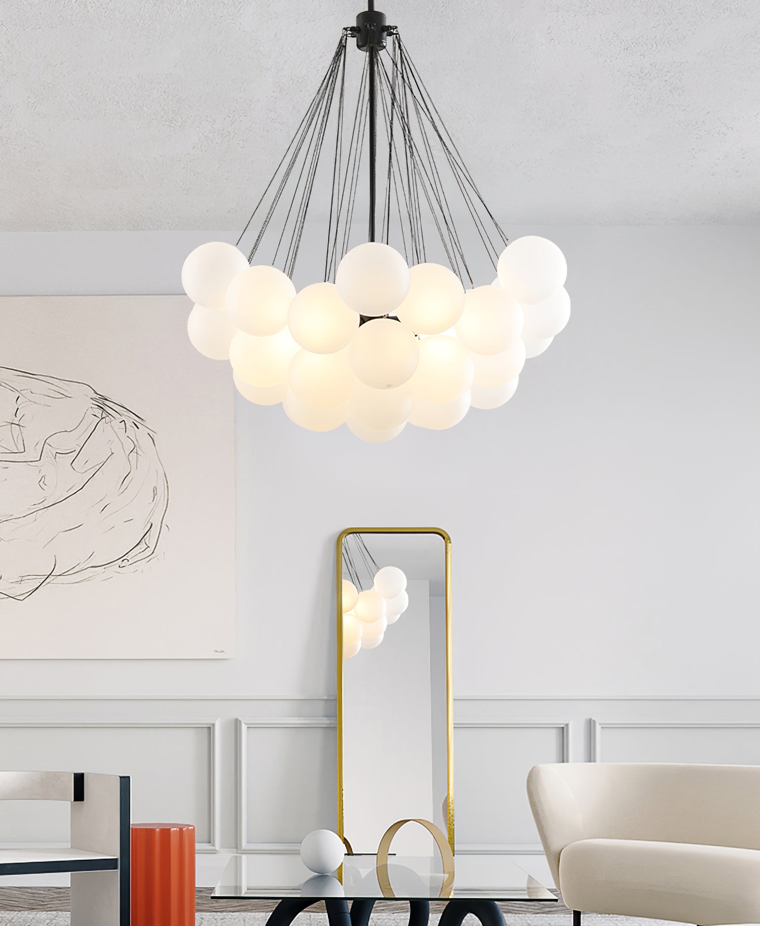 Boblekrone, håndmatte glasglobuser, guld eller sort, E27