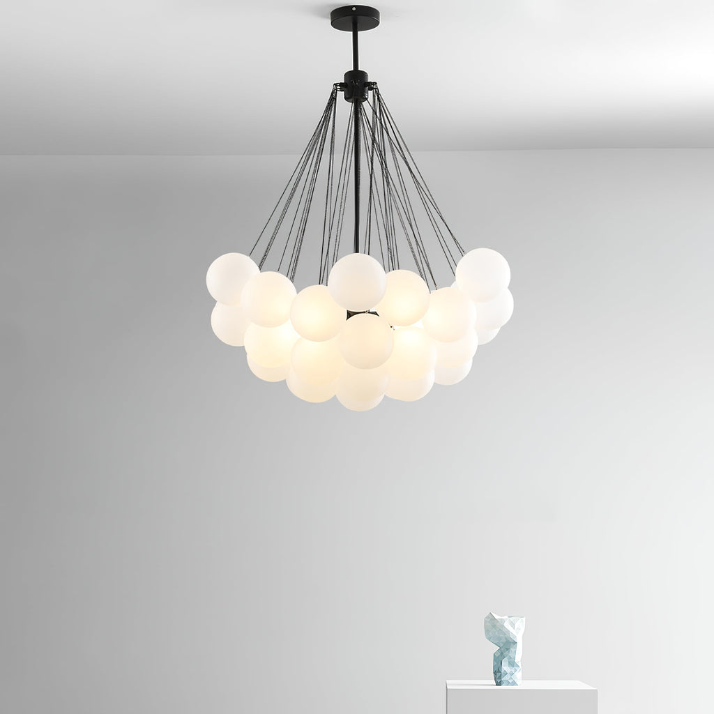 Boblekrone, håndmatte glasglobuser, guld eller sort, E27