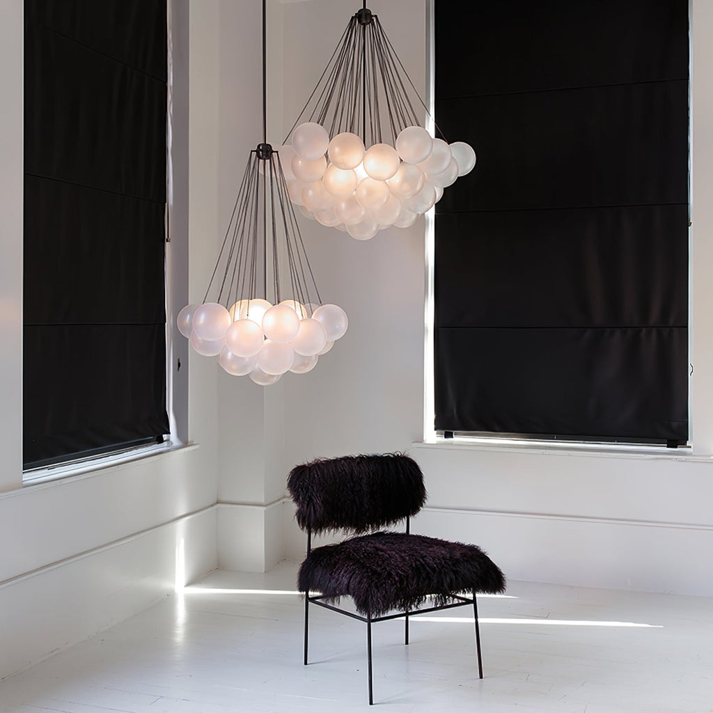 Frosted Glass Globe Bubble Chandelier, Gold, Black or Chrome, 19 to 73 Heads