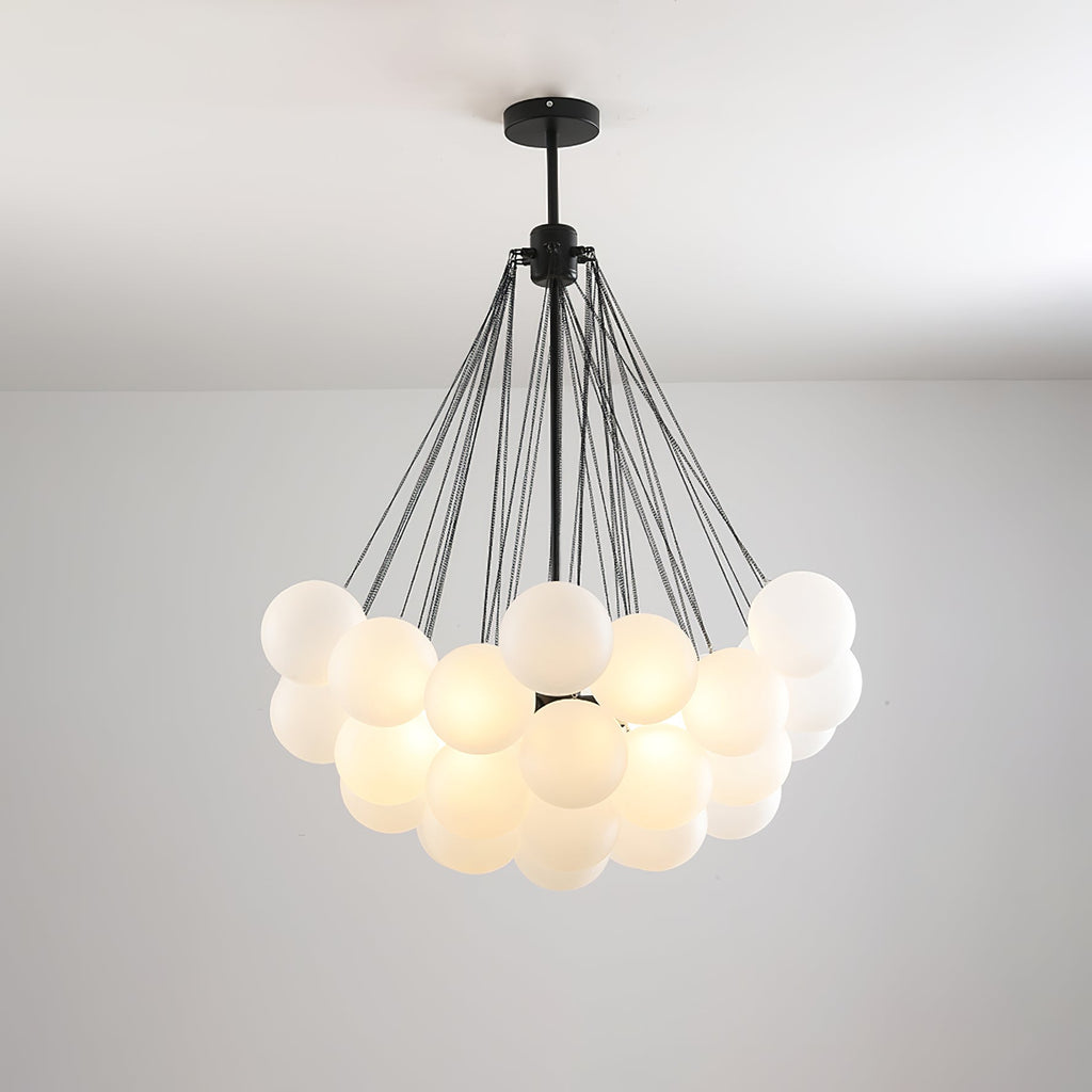 Frosted Glass Globe Bubble Chandelier, Gold, Black or Chrome, 19 to 73 Heads