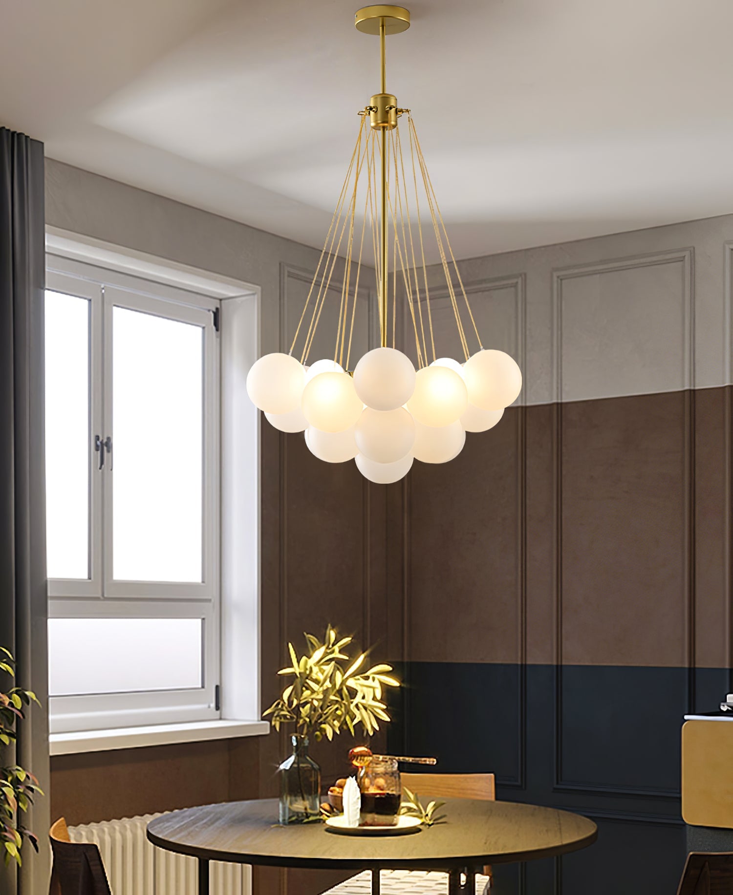 Boblekrone, håndmatte glasglobuser, guld eller sort, E27