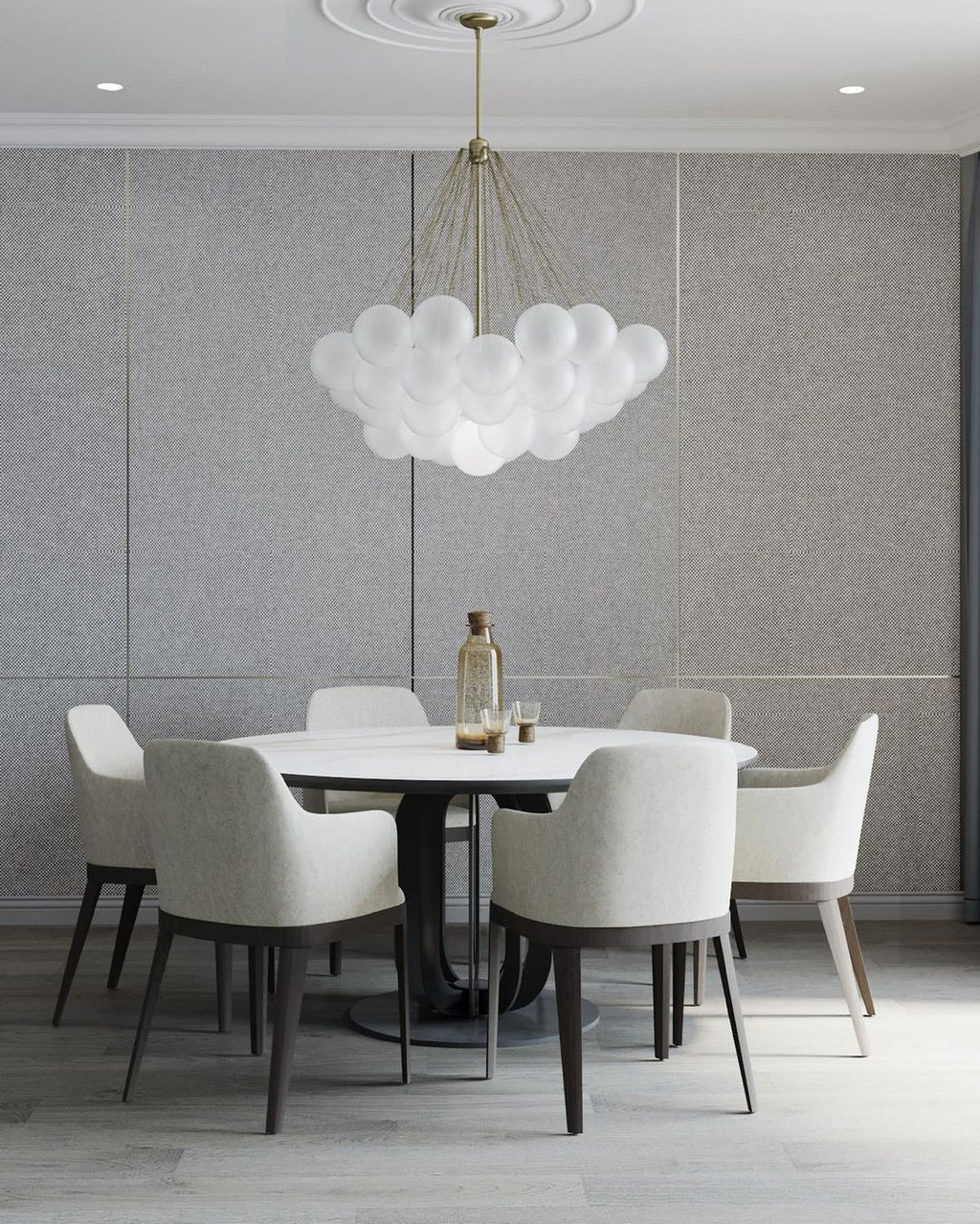 Boblekrone, håndmatte glasglobuser, guld eller sort, E27