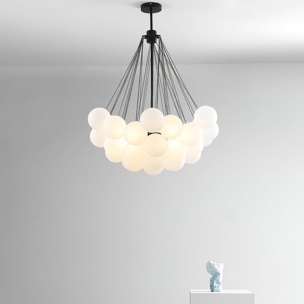 Frosted Glass Globe Bubble Chandelier, Gold, Black or Chrome, 19 to 73 Heads