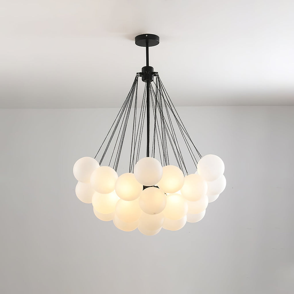 Frosted Glass Globe Bubble Chandelier, Gold, Black or Chrome, 19 to 73 Heads