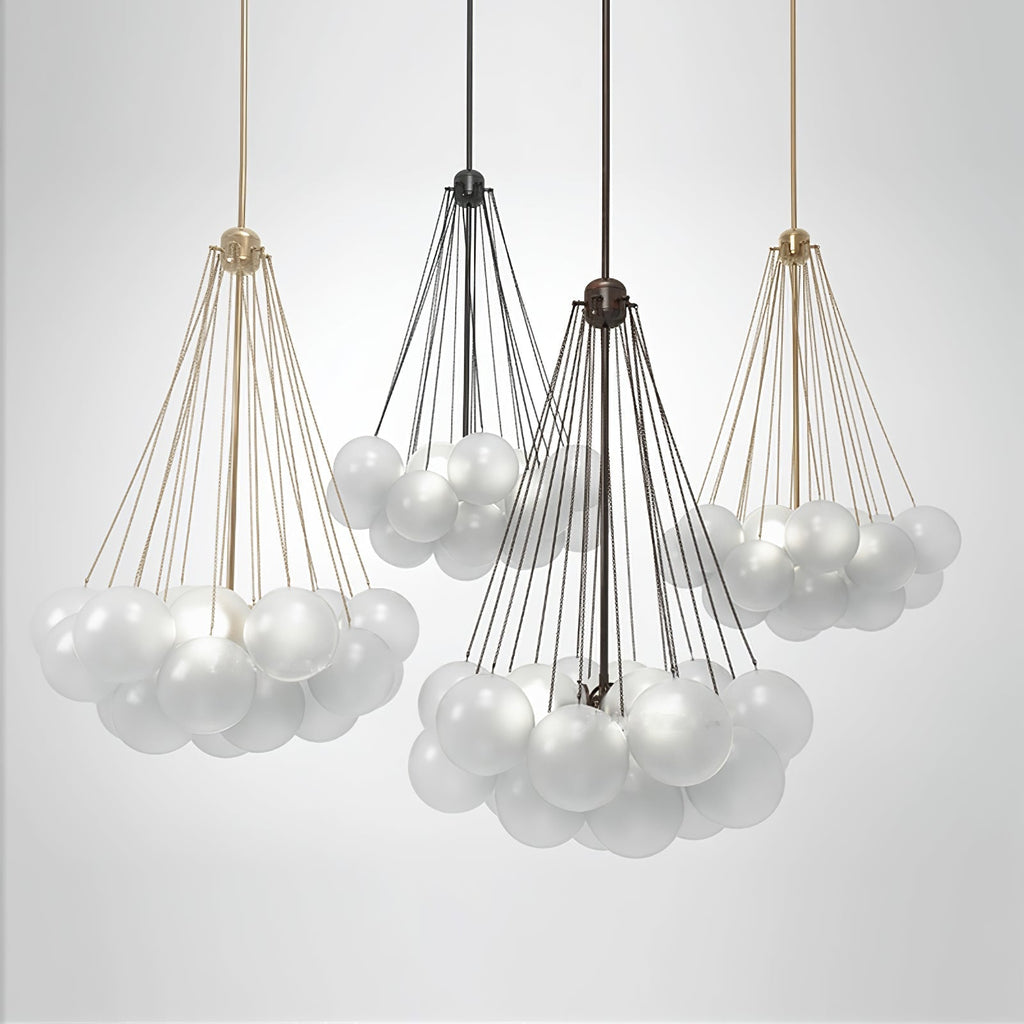 Frosted Glass Globe Bubble Chandelier, Gold, Black or Chrome, 19 to 73 Heads