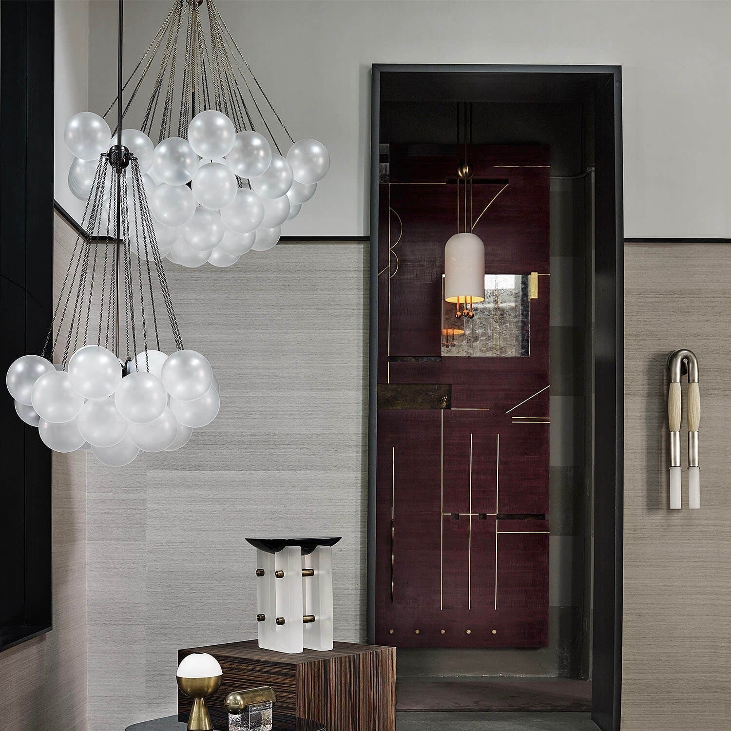 Frosted Glass Globe Bubble Chandelier, Gold, Black or Chrome, 19 to 73 Heads
