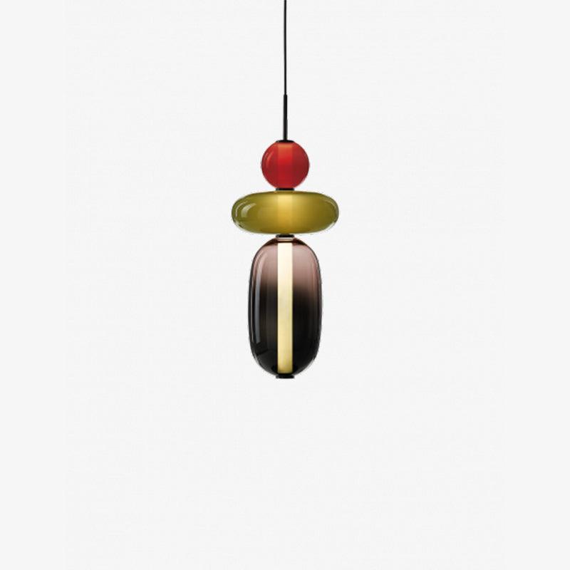 Tinted glass pendant lights casting a soft scattered glow
