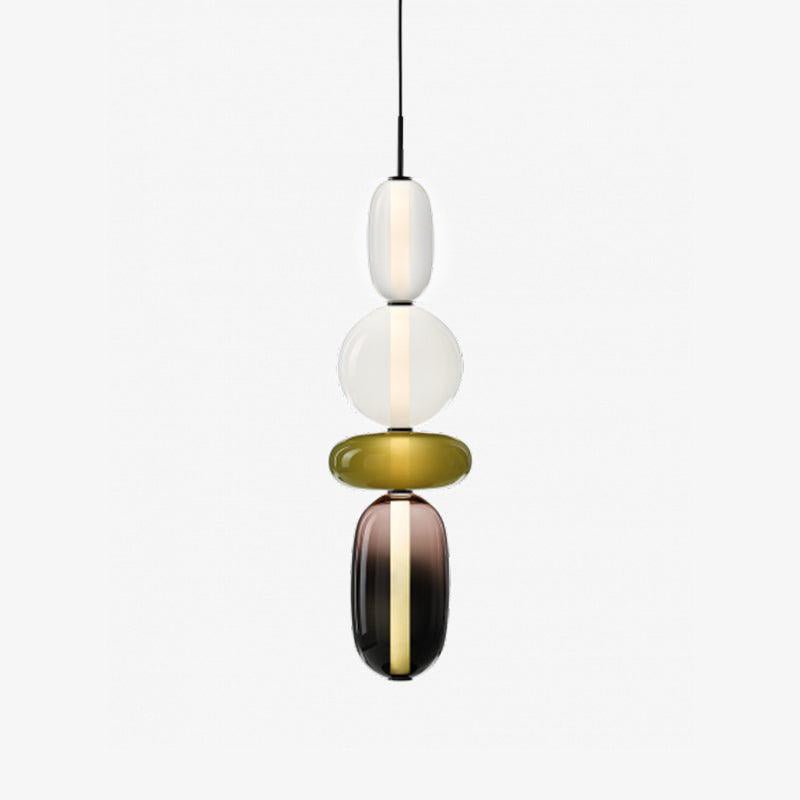 Glass jar pendant lights in green and red tinted shades