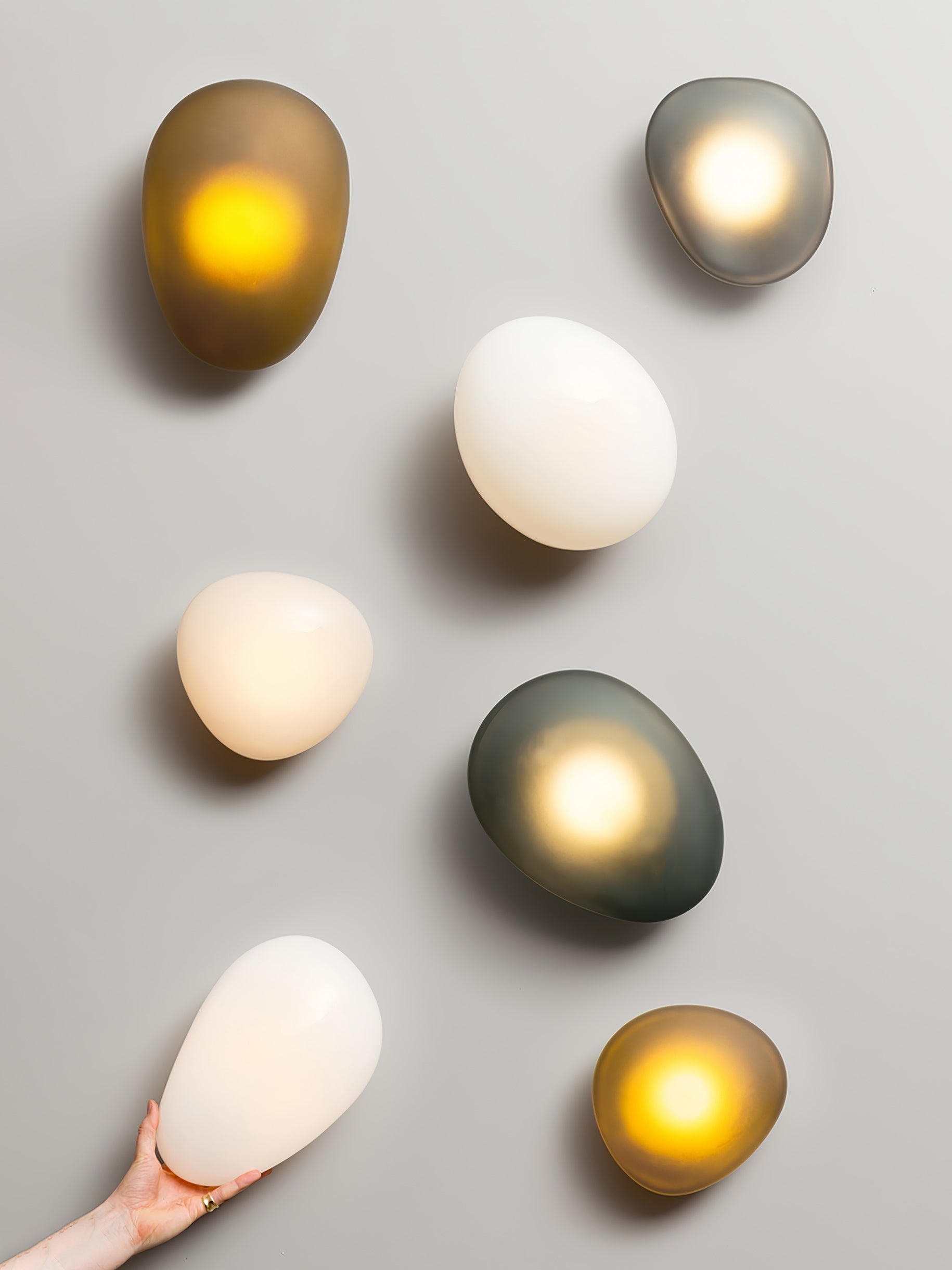 Wall Lamp, Pebble Hand-Blown Glass Shade, Integrated LED, Models A-D