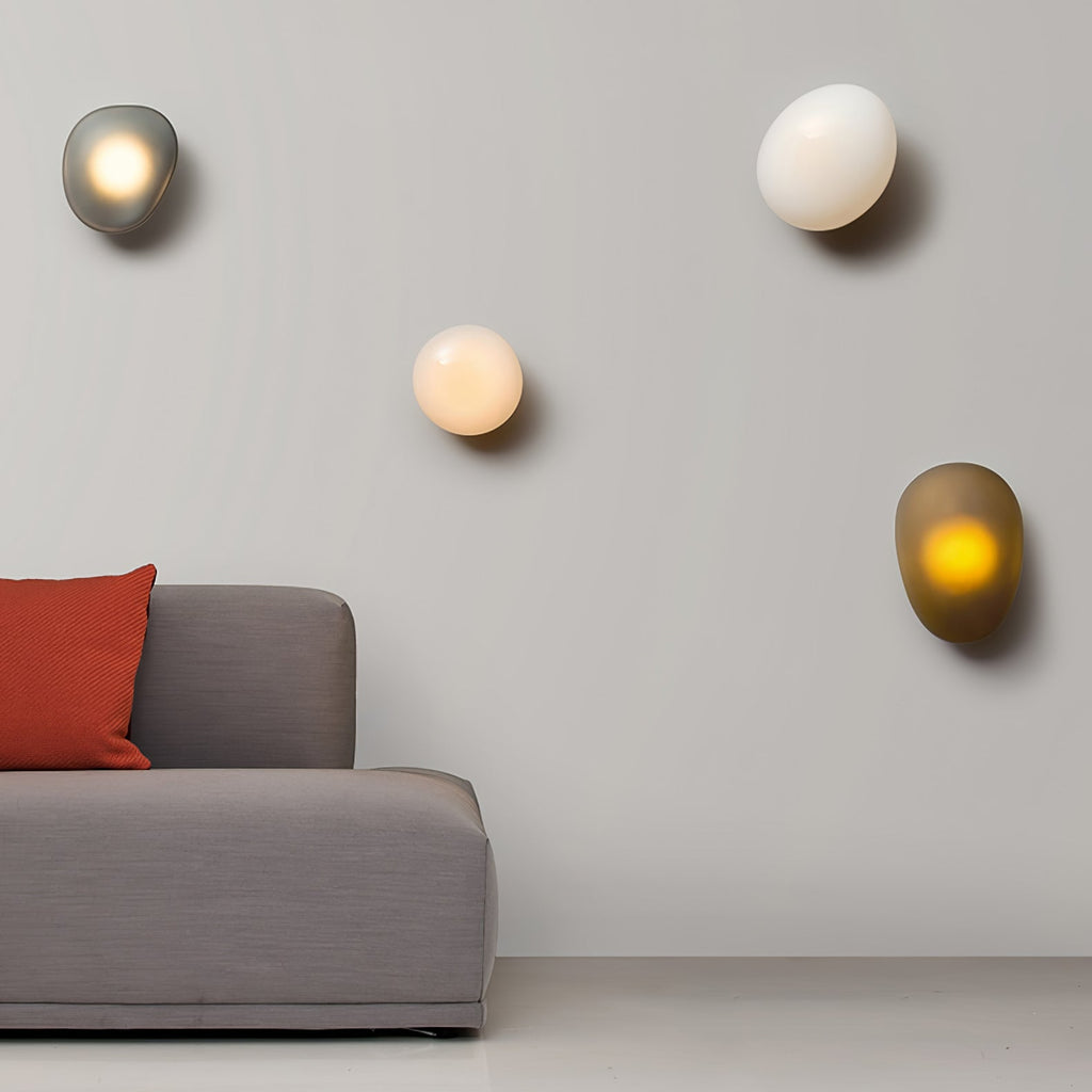 Wall Lamp, Pebble Hand-Blown Glass Shade, Integrated LED, Models A-D