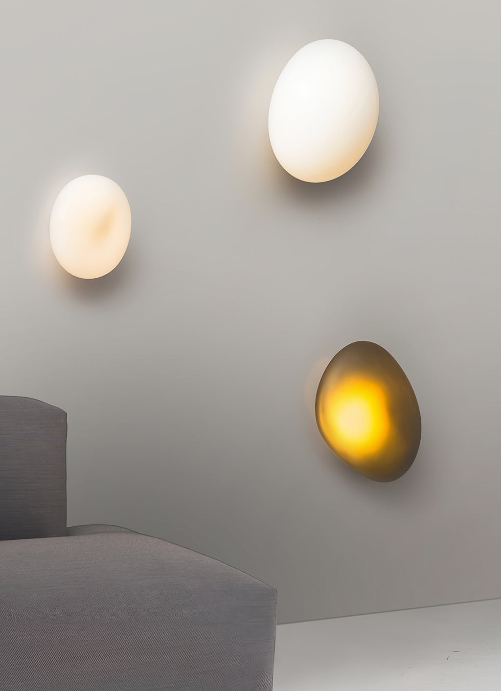 Wall Lamp, Pebble Hand-Blown Glass Shade, Integrated LED, Models A-D