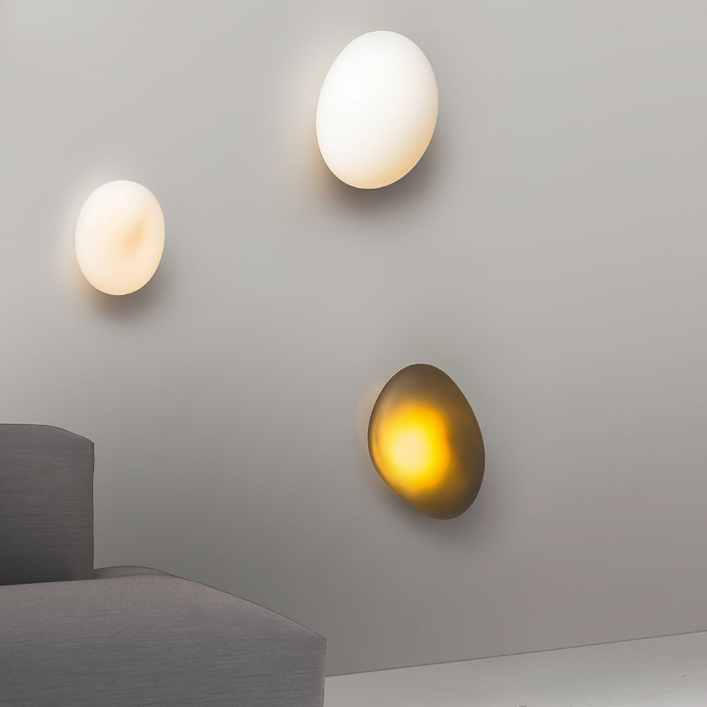 Wall Lamp, Pebble Hand-Blown Glass Shade, Integrated LED, Models A-D