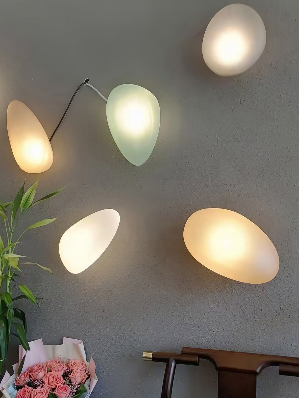 Wall Lamp, Pebble Hand-Blown Glass Shade, Integrated LED, Models A-D