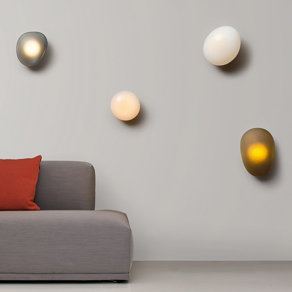 Wall Lamp, Pebble Hand-Blown Glass Shade, Integrated LED, Models A-D