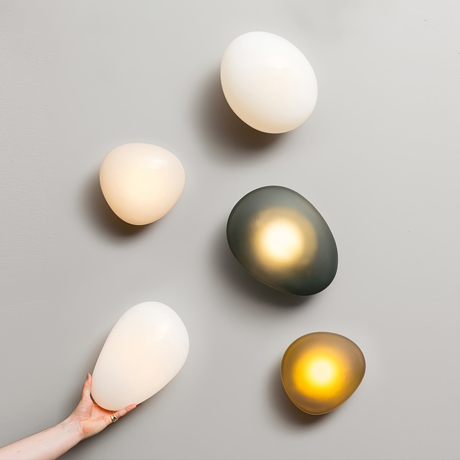 Wall Lamp, Pebble Hand-Blown Glass Shade, Integrated LED, Models A-D