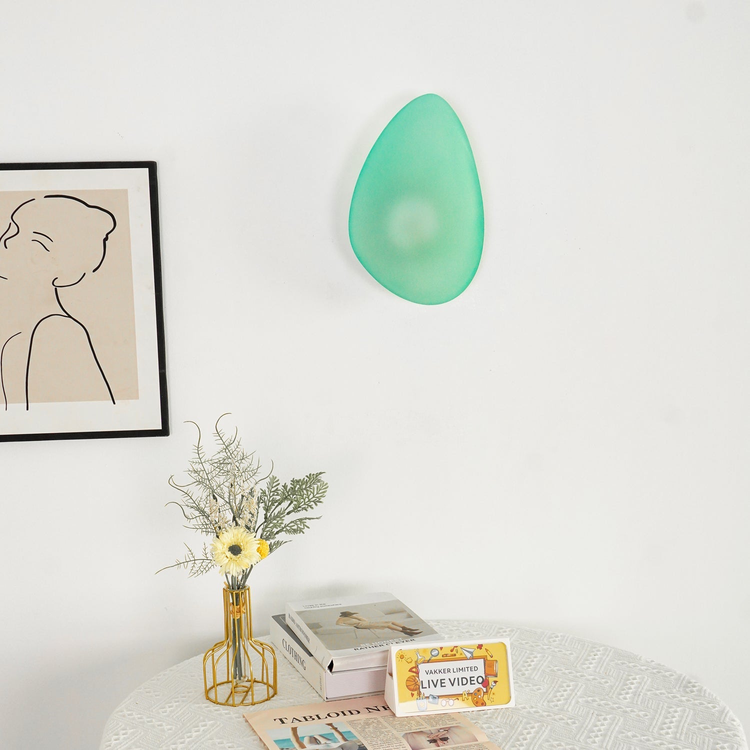 Wall Lamp, Pebble Hand-Blown Glass Shade, Integrated LED, Models A-D