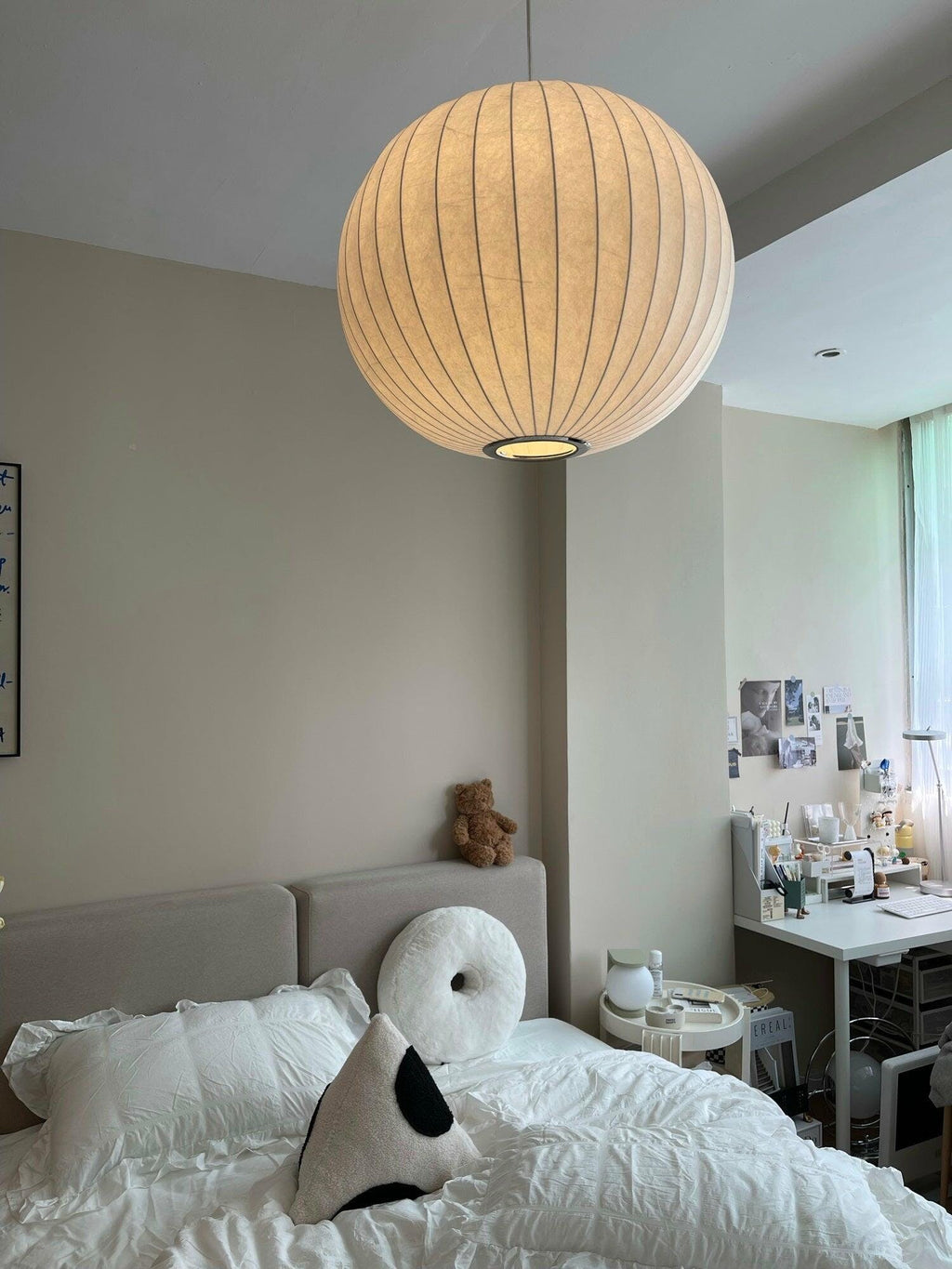 Pendant Light, Crisscross Bubble, Mulberry Silk, Steel Wireframe, E26