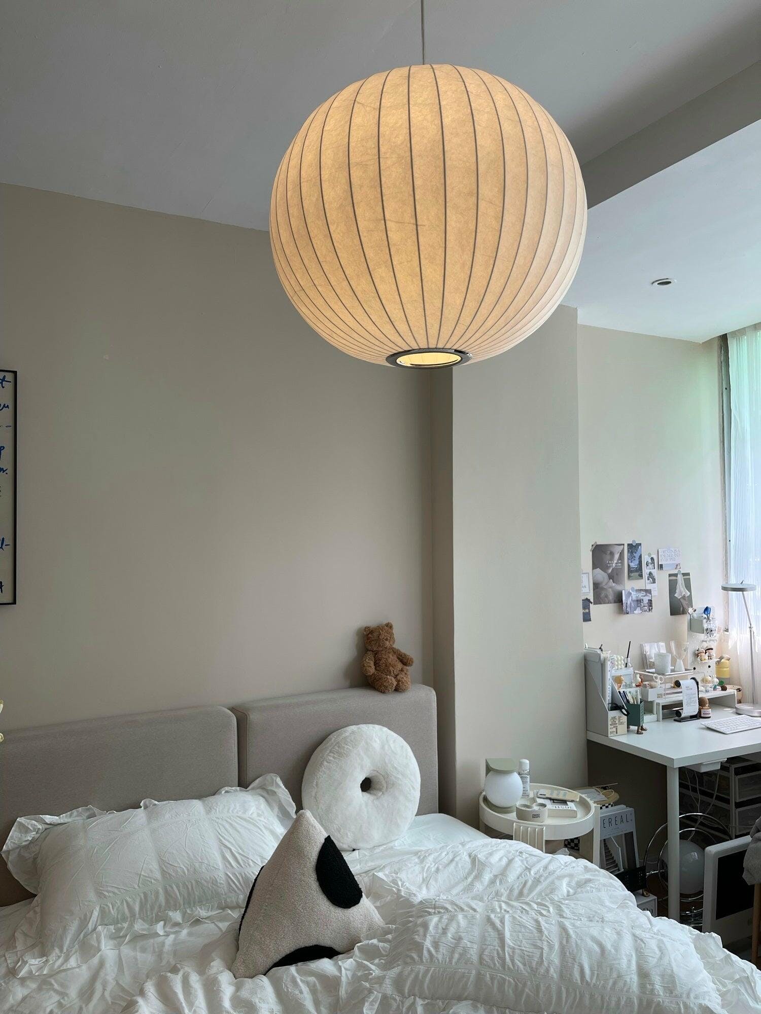 Pendant Light, Crisscross Bubble, Mulberry Silk, Steel Wireframe, E26
