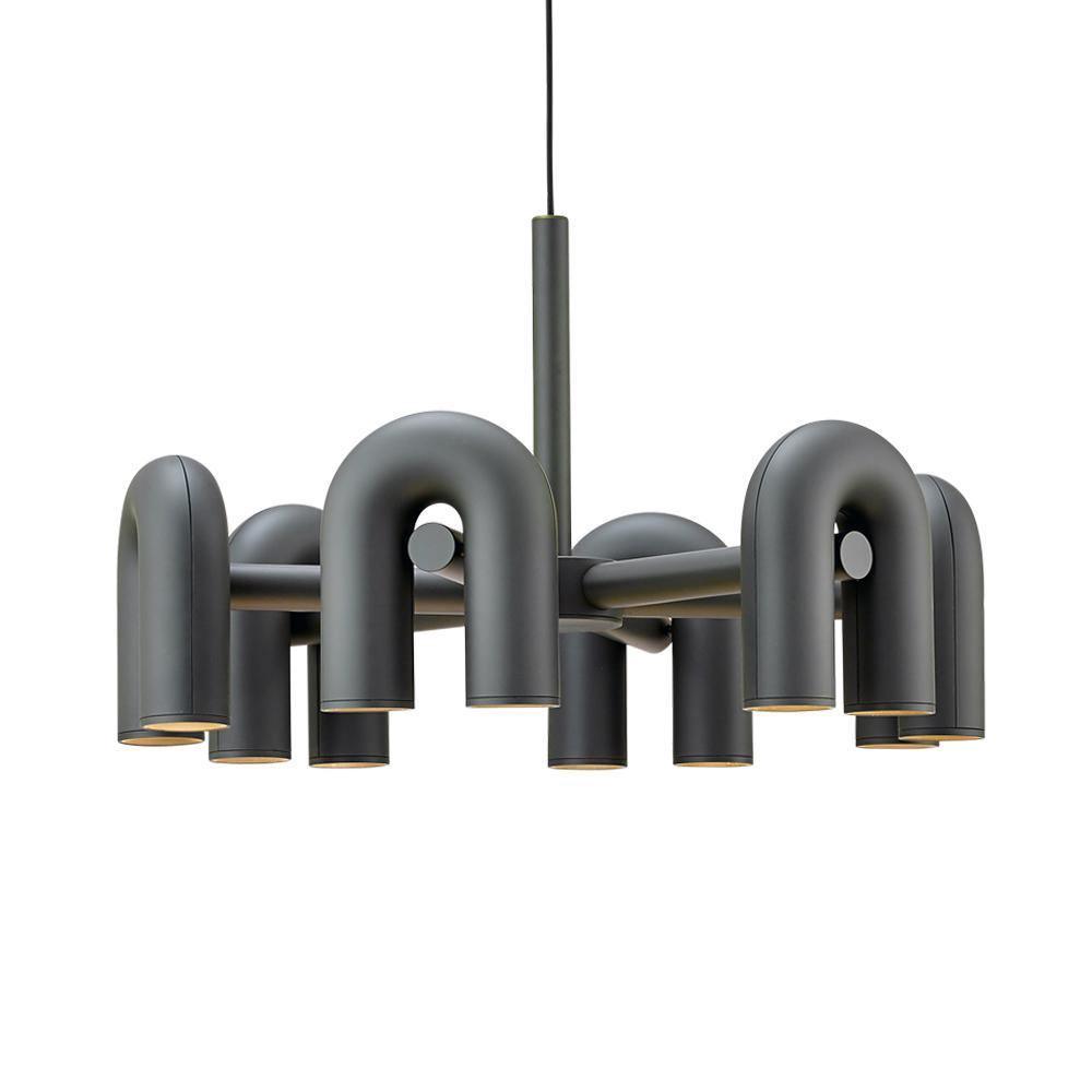 Cirkus chandelier with bold-coloured U-shaped heads