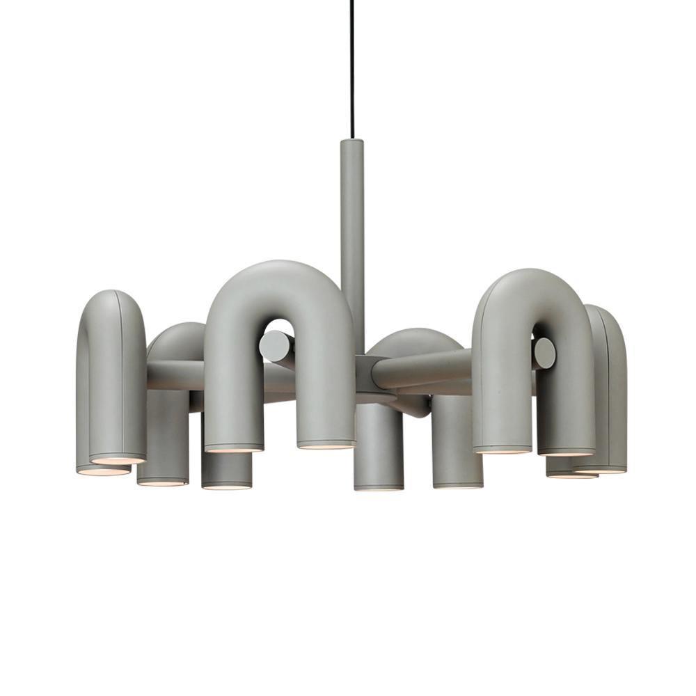 Cirkus chandelier U-shaped heads lit warm white