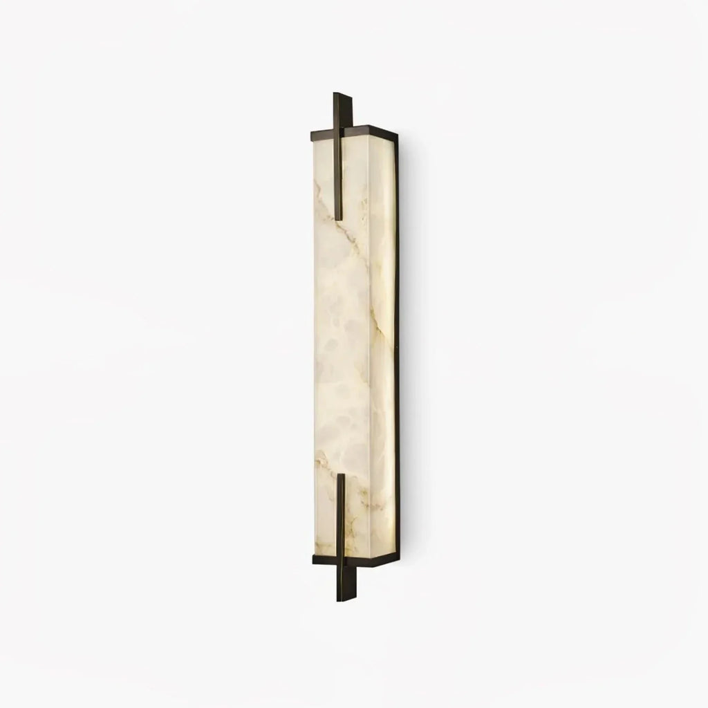 Zenith Wandleuchte in Schwarz und Gold, rechteckiger Alabaster-Schirm, fest verdrahtet