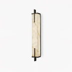 Zenith Wandleuchte in Schwarz und Gold, rechteckiger Alabaster-Schirm, fest verdrahtet