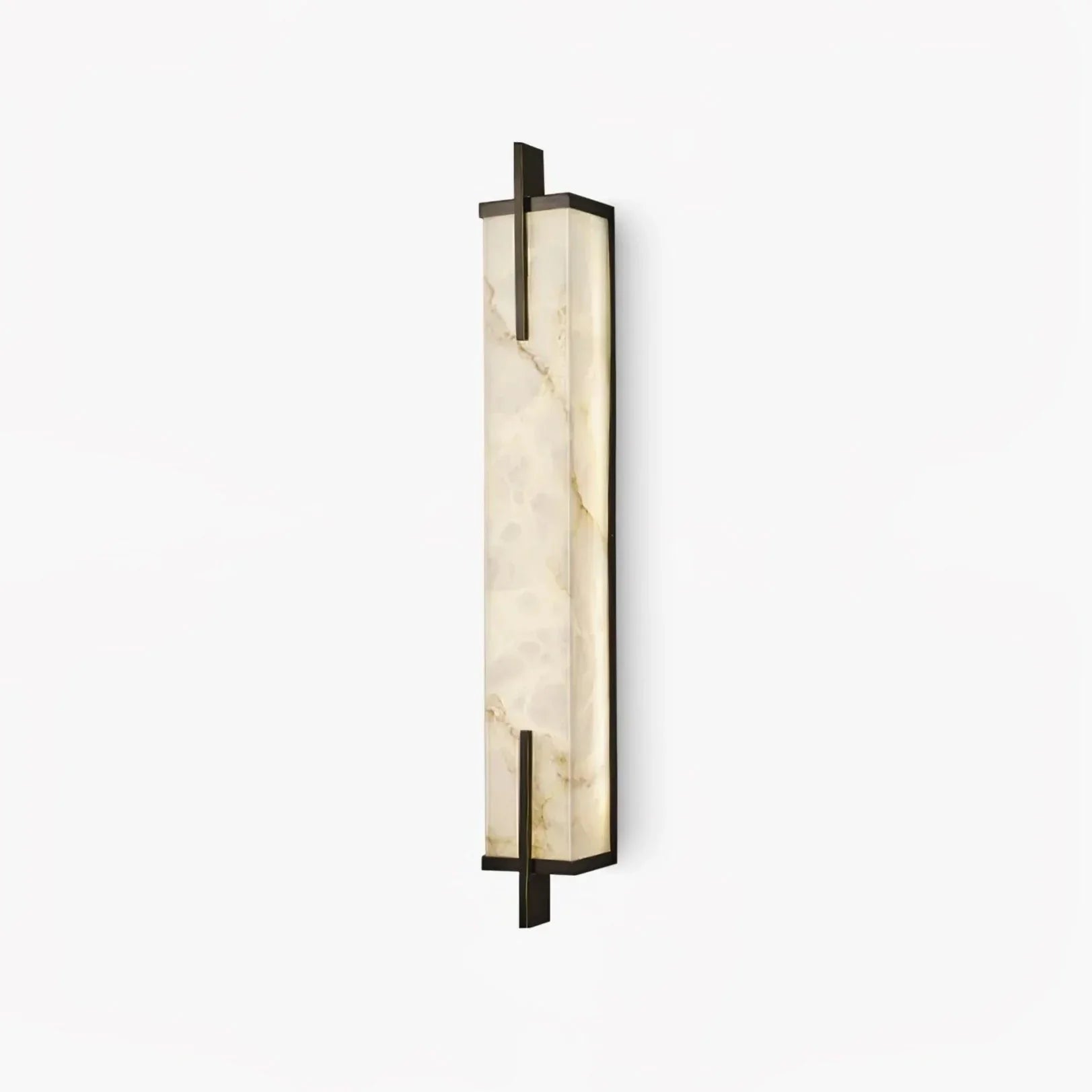 Zenith Wandleuchte in Schwarz und Gold, rechteckiger Alabaster-Schirm, fest verdrahtet