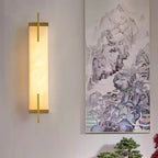 Zenith Wandleuchte in Schwarz und Gold, rechteckiger Alabaster-Schirm, fest verdrahtet