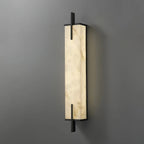 Zenith Wandleuchte in Schwarz und Gold, rechteckiger Alabaster-Schirm, fest verdrahtet