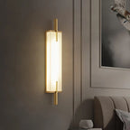 Zenith Wandleuchte in Schwarz und Gold, rechteckiger Alabaster-Schirm, fest verdrahtet