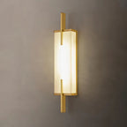 Zenith Wandleuchte in Schwarz und Gold, rechteckiger Alabaster-Schirm, fest verdrahtet