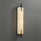 Zenith Wandleuchte in Schwarz und Gold, rechteckiger Alabaster-Schirm, fest verdrahtet