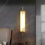 Zenith Wandleuchte in Schwarz und Gold, rechteckiger Alabaster-Schirm, fest verdrahtet