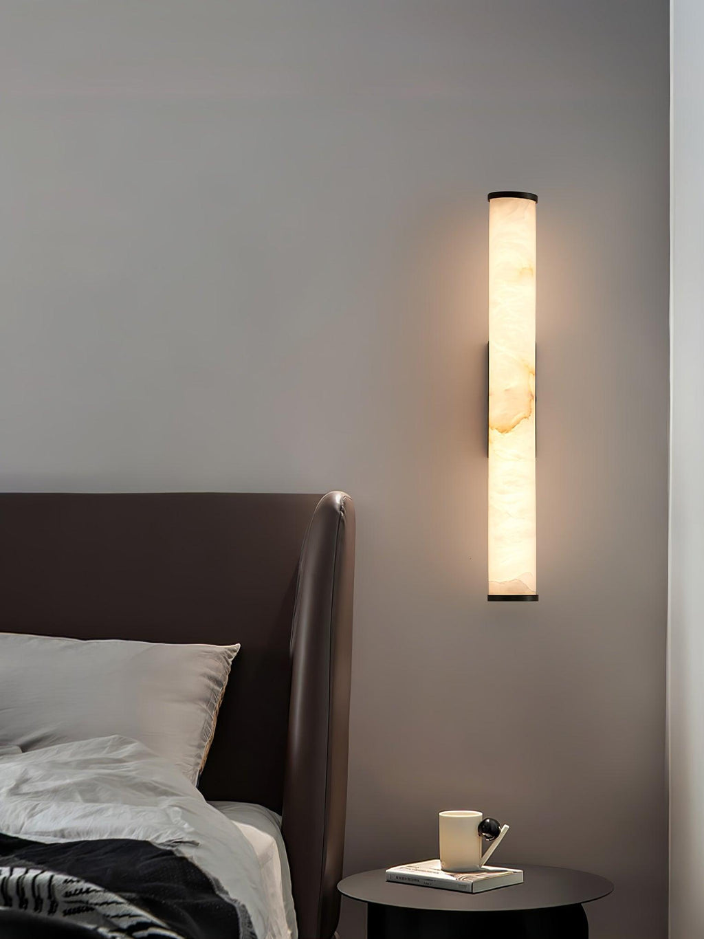 Callisto Wall Sconce, Natural Alabaster Shade, Brass or Black, Integrated LED