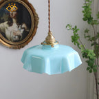 French Flower Pendant Light, Pleated Glass Shade, Brass, E27