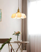 French Flower Pendant Light, Pleated Glass Shade, Brass, E27