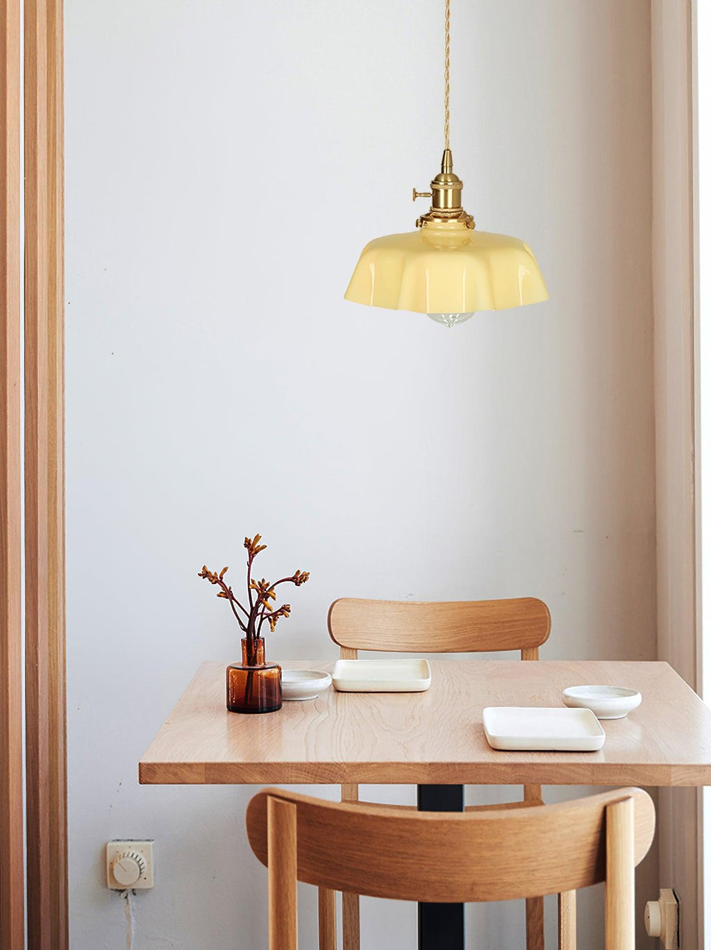 French Flower Pendant Light, Pleated Glass Shade, Brass, E27