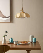 French Flower Pendant Light, Pleated Glass Shade, Brass, E27