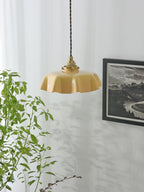 French Flower Pendant Light, Pleated Glass Shade, Brass, E27