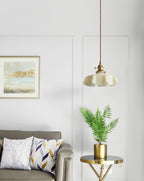 French Flower Pendant Light, Pleated Glass Shade, Brass, E27